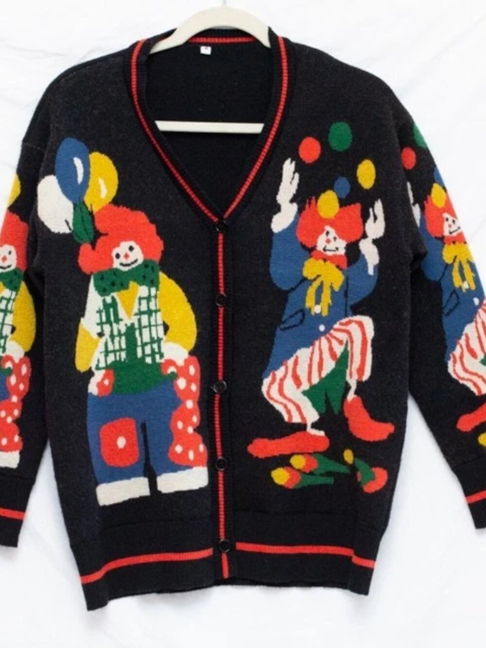 Rare Vgt 90s Clowns Unisex Grandpa Sweater Cardigan Novelty Knit V-neck Sz M